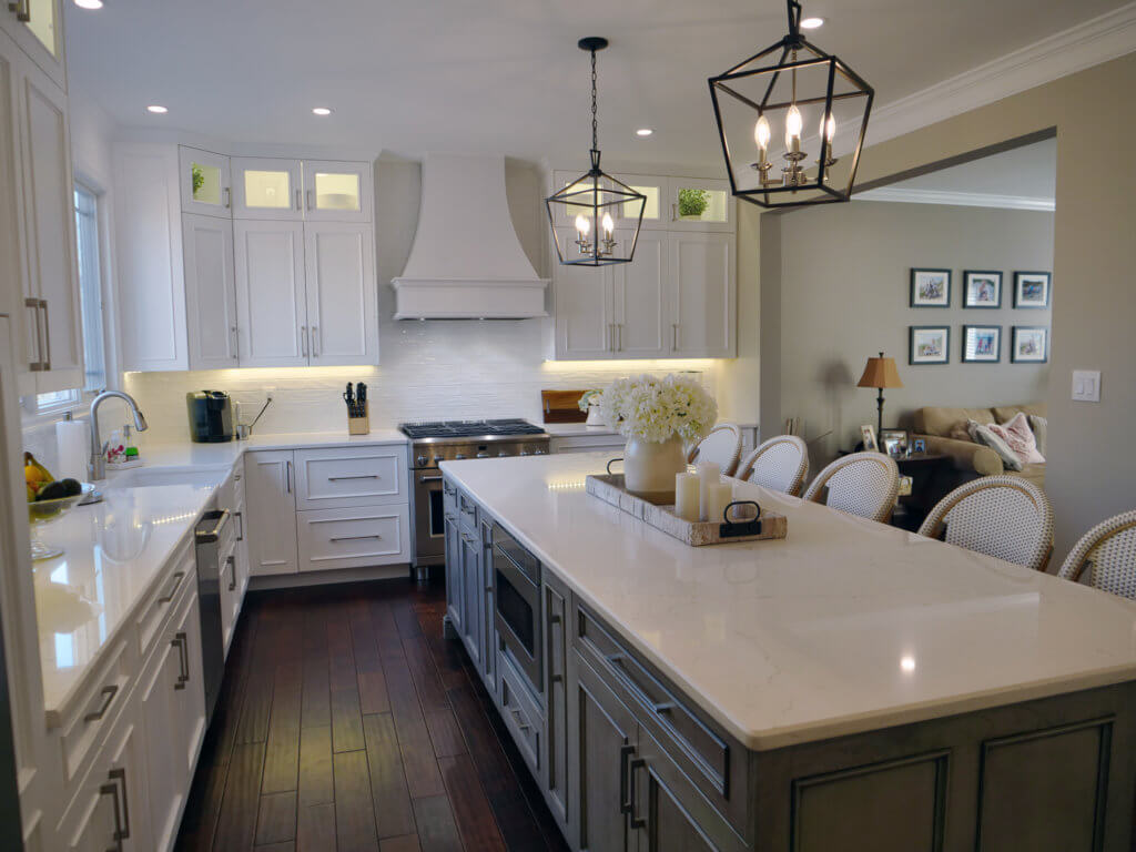 classic white kitchen design with lights