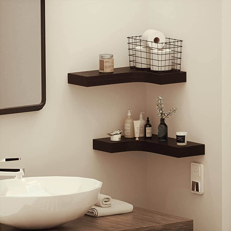Floating corner shelves with some accessories over it