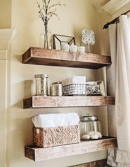 floating shelves with some cool decoratives