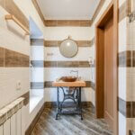 bathroom with vintage focal point and accent wall