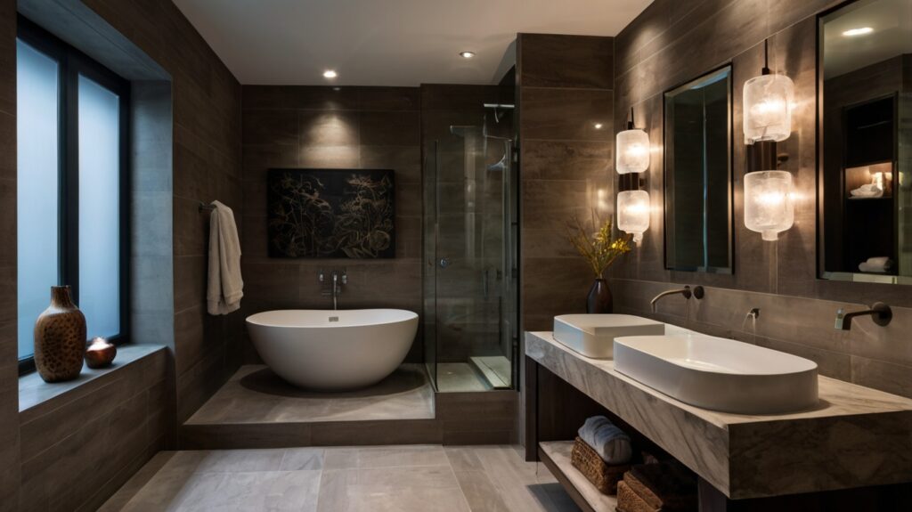 bathroom design with layered lighting 