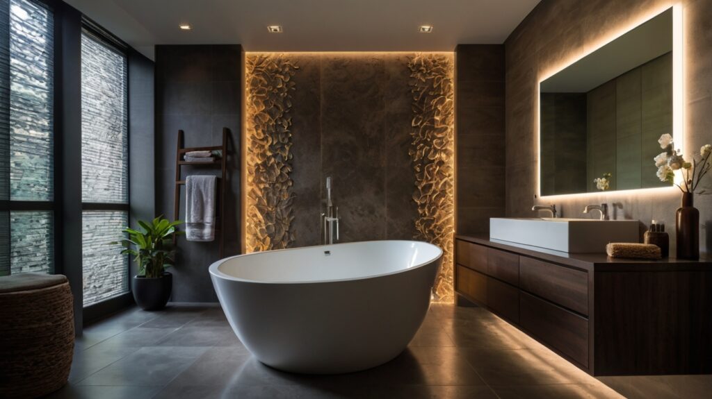 modern bathroom design featuring dramatic backlighting