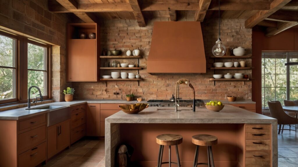 modern-rustic kitchen design in a warm terracotta color scheme