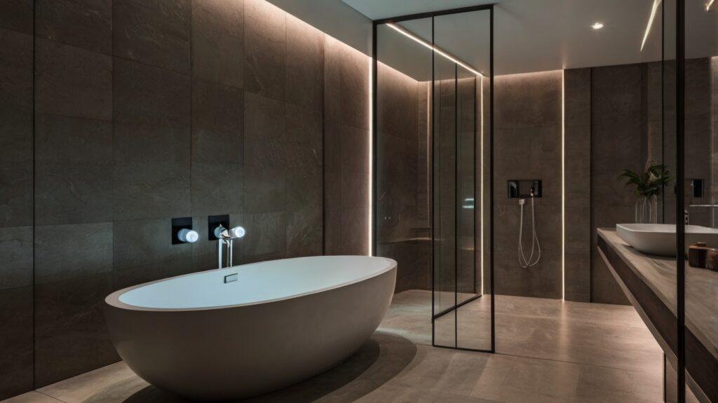 sleek bathroom design featuring smart lighting