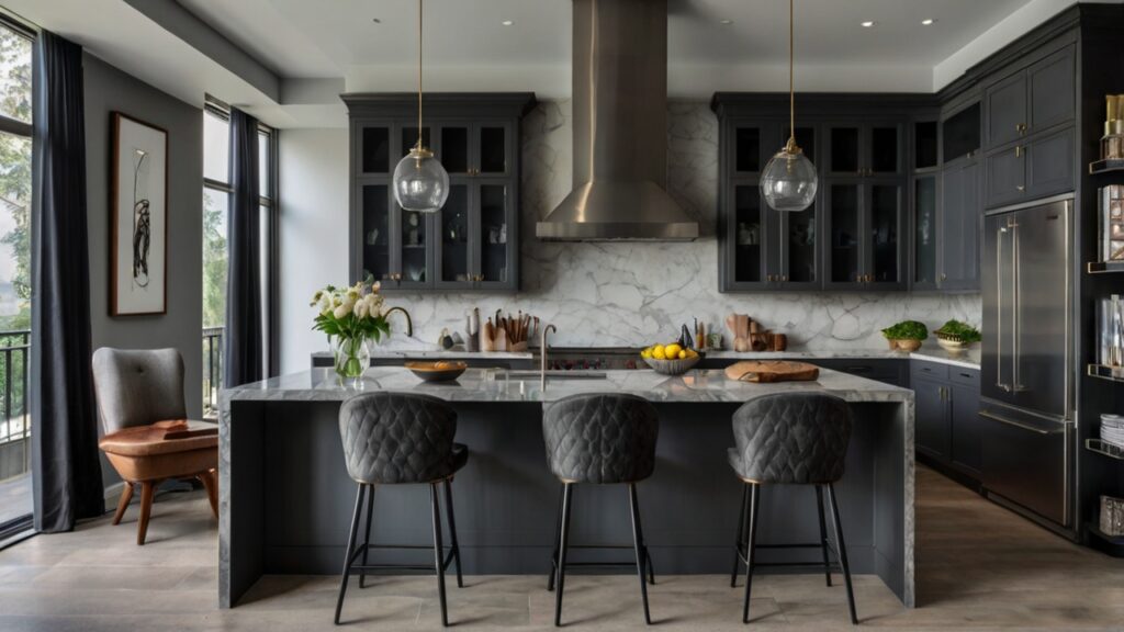 sleek kitchen design in a charcoal grey color scheme