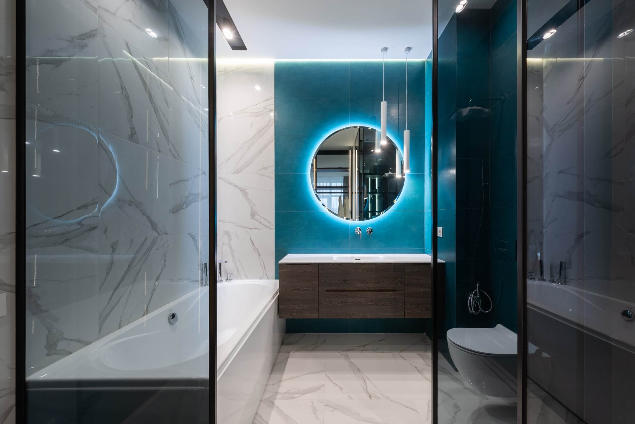 Modern bathroom with blue tones