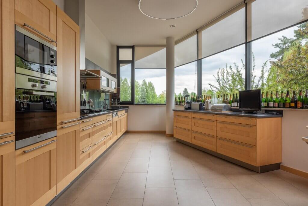 kitchen design with large windows for natural lighting