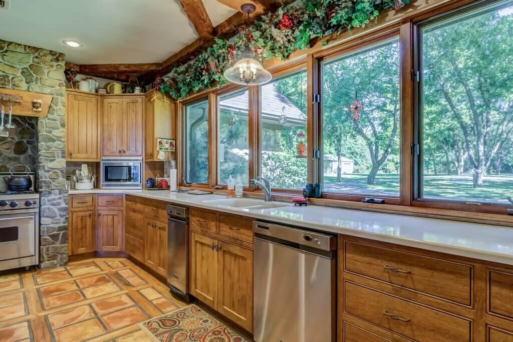 rustic kitchen with clear windows
