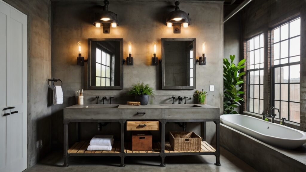 Industrial Chic double bathroom vanity with concrete countertop