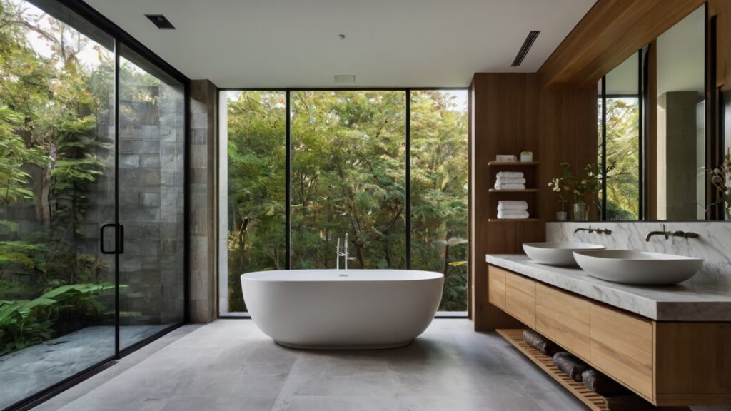 contemporary bathroom featuring a big window