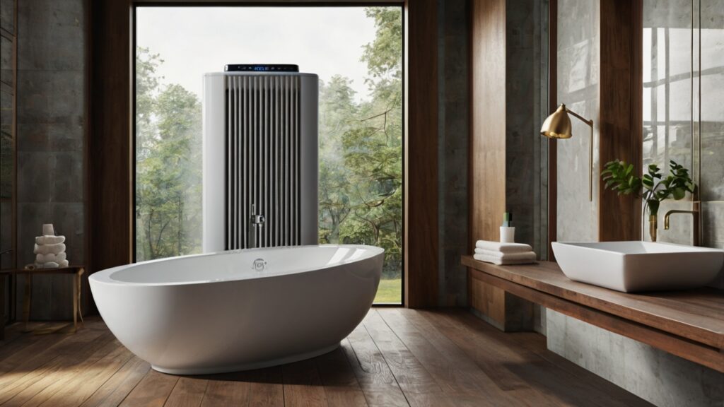 contemporary bathroom featuring a portable dehumidifier