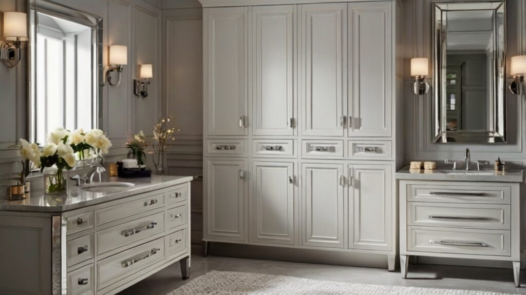 modern bathroom cabinets featuring sleek polished chrome knobs