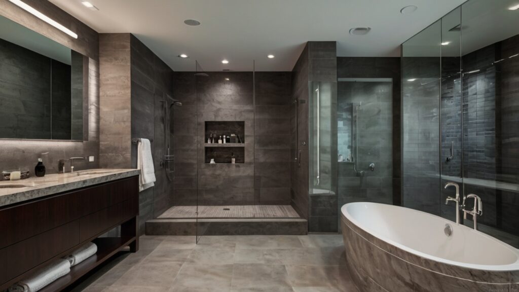 modern bathroom with a huge exhaust fan in the ceiling