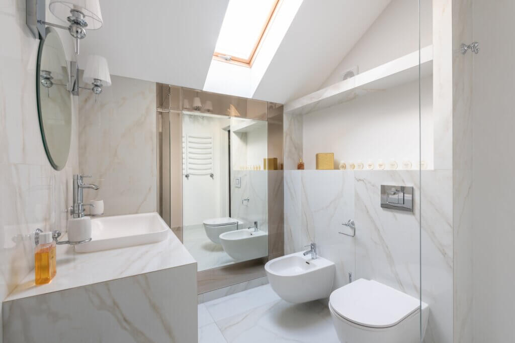 Modern white bathroom with ventilation system