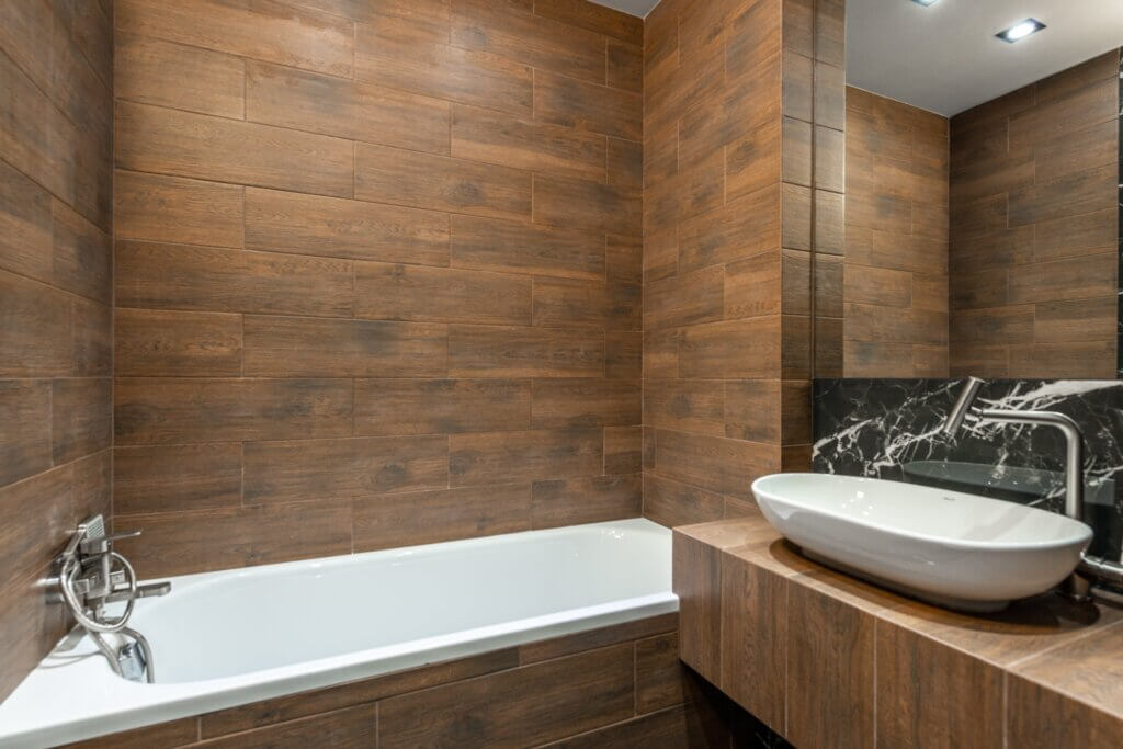 wooden bathroom wall and finish