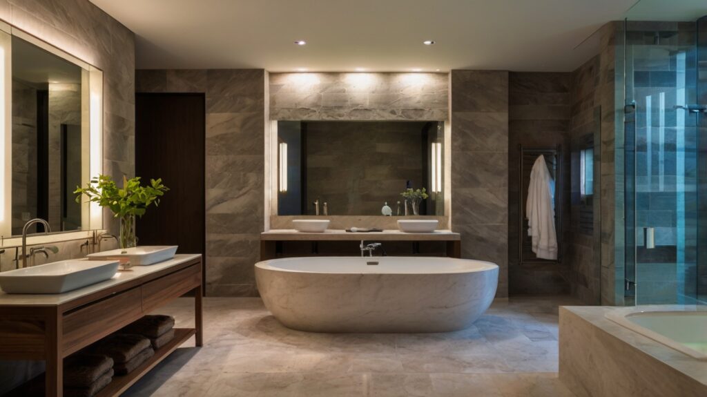 bathroom design featuring energy-efficient lighting