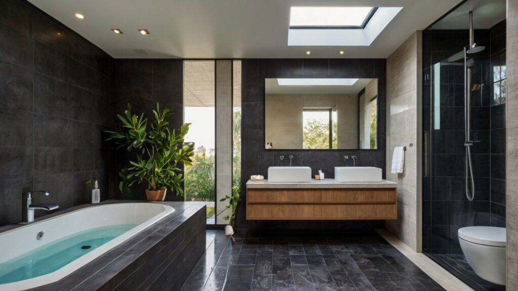 bathroom design featuring solar-generated power