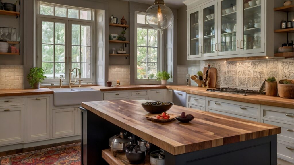 kitchen design featuring a butcher block countertop
