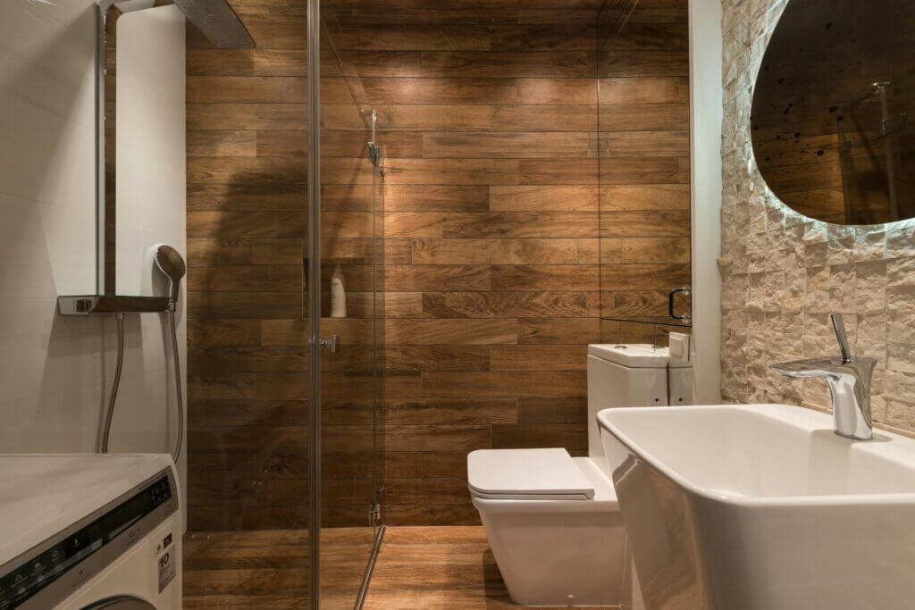 Wood-Look Tiles in a modern bathroom