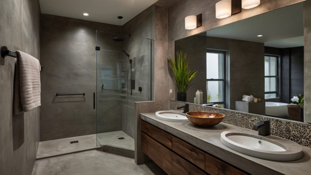 contemporary bathroom design with concrete countertop