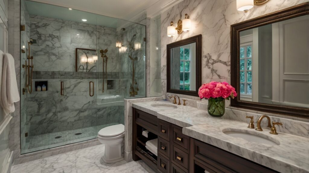 luxurious bathroom design with marble countertop