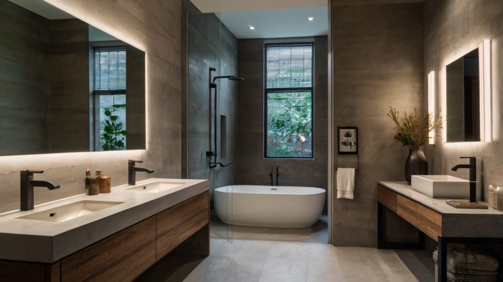 modern bathroom design featuring a laminate countertop