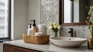 modern bathroom featuring a decorative tray