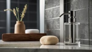modern bathroom featuring a stylish soap dispenser