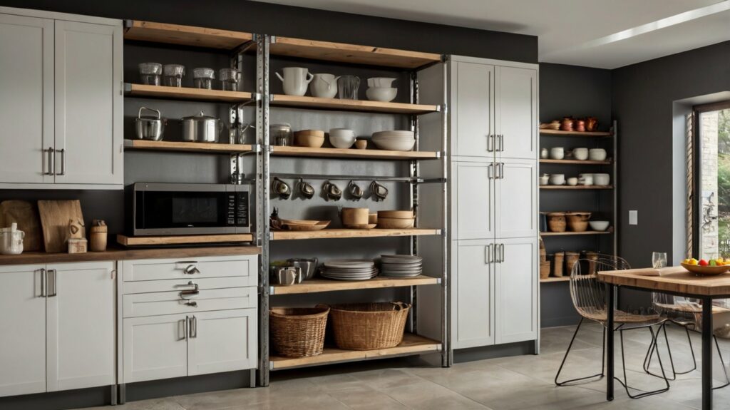 kitchen storage with adjustable shelving