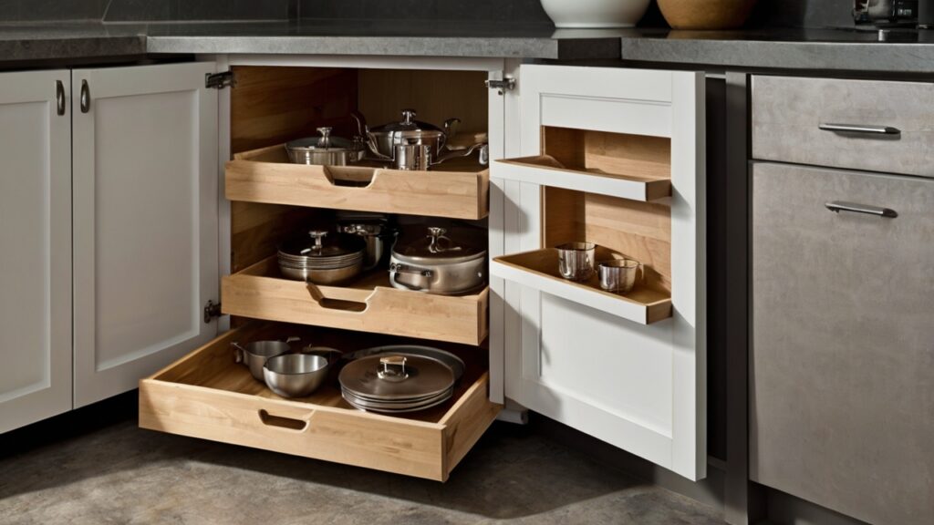 kitchen storage with corner drawers