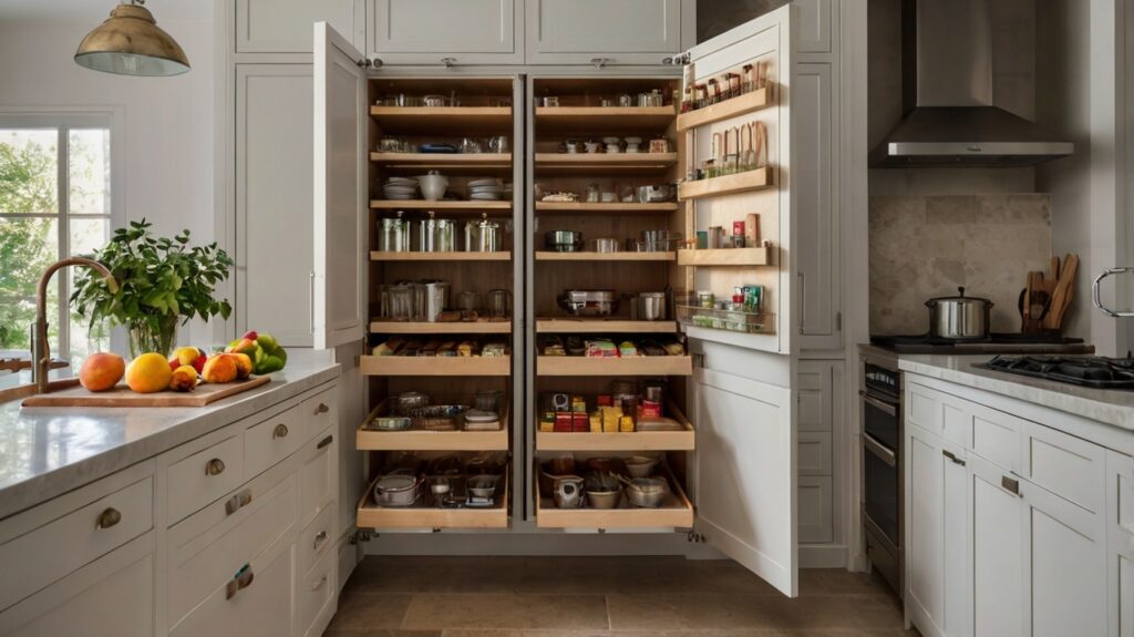 kitchen storage with pull-out pantries