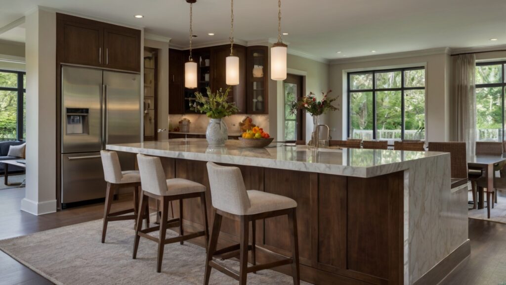 large kitchen island featuring a breakfast bar