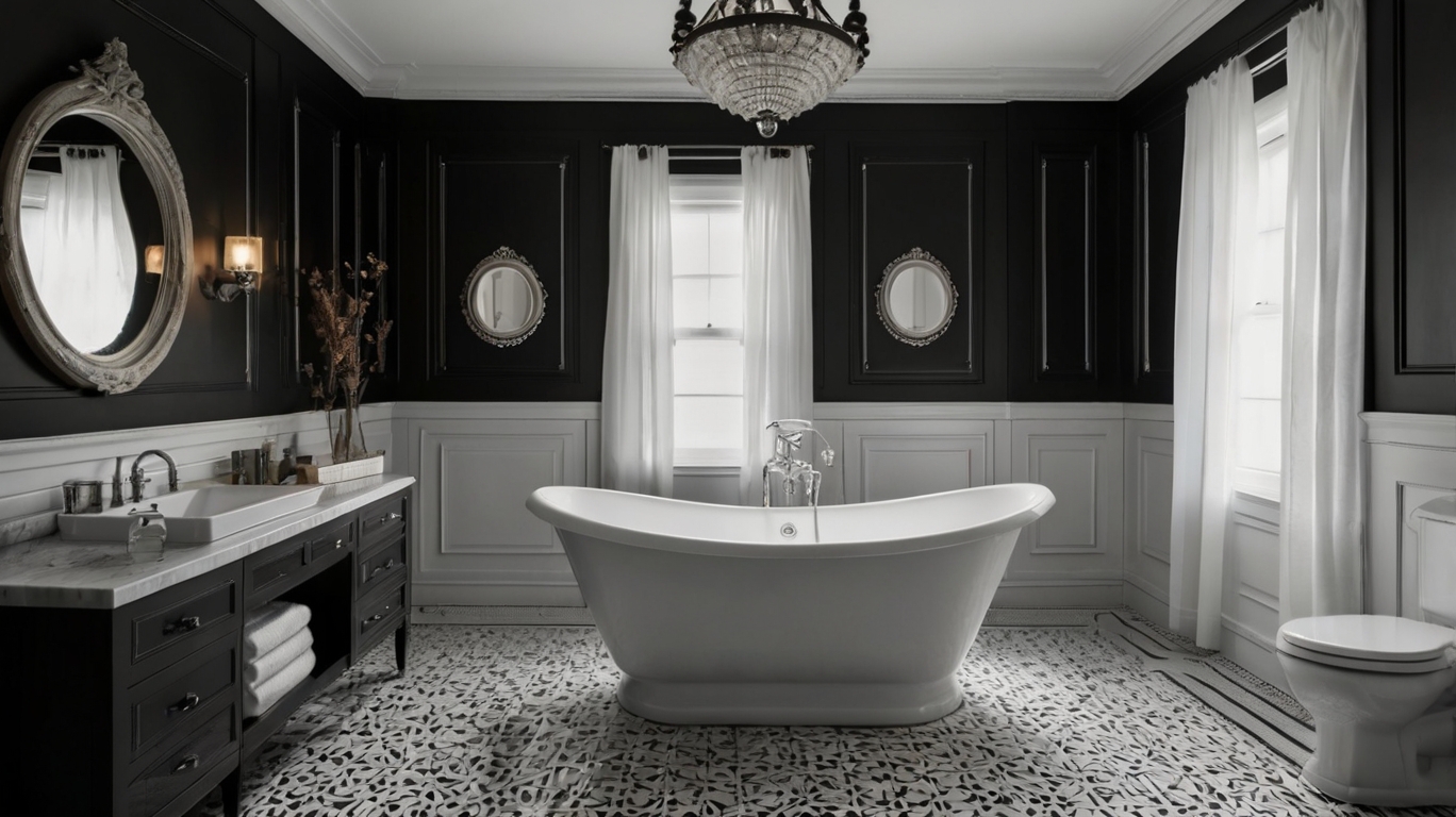 vintage bathroom design in a black and white color scheme