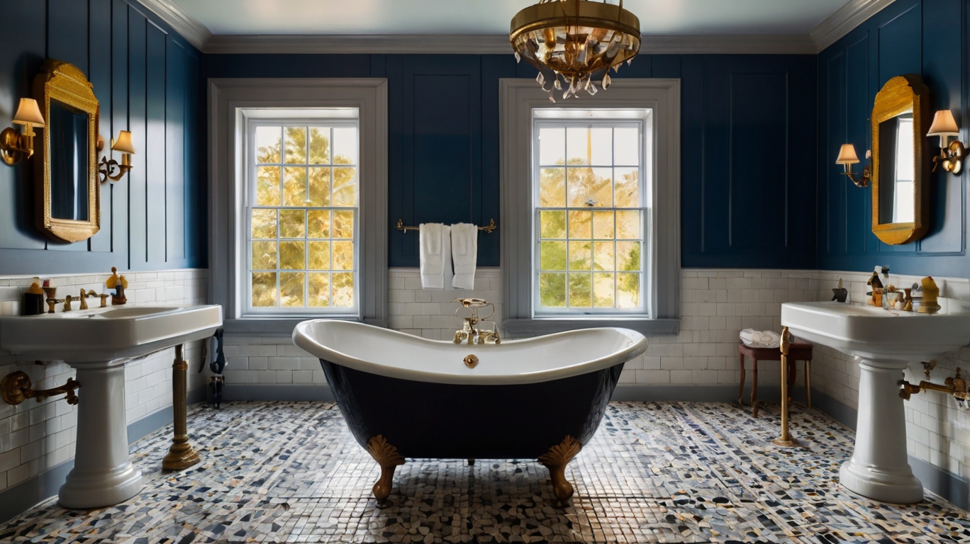 vintage bathroom design in a bold primary color scheme