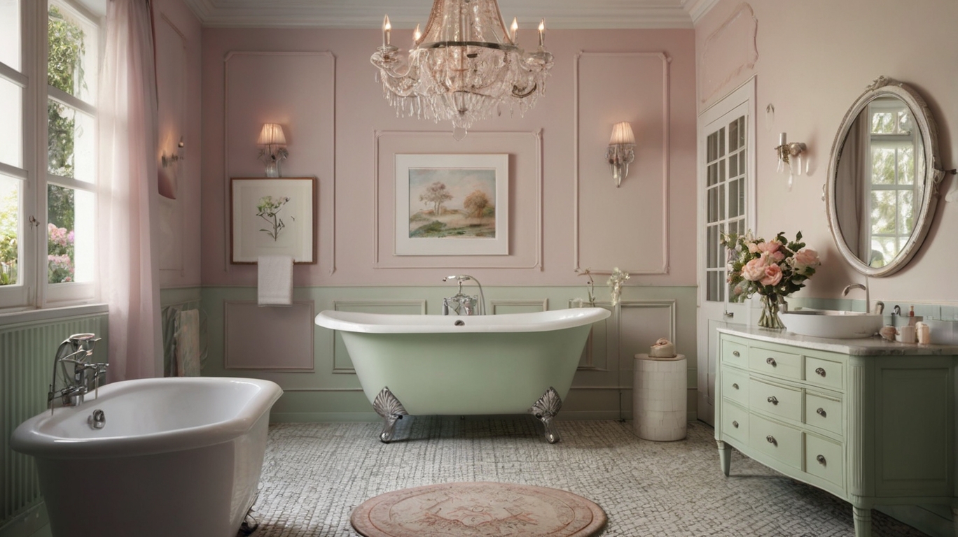 vintage bathroom design in a soft pastel color scheme