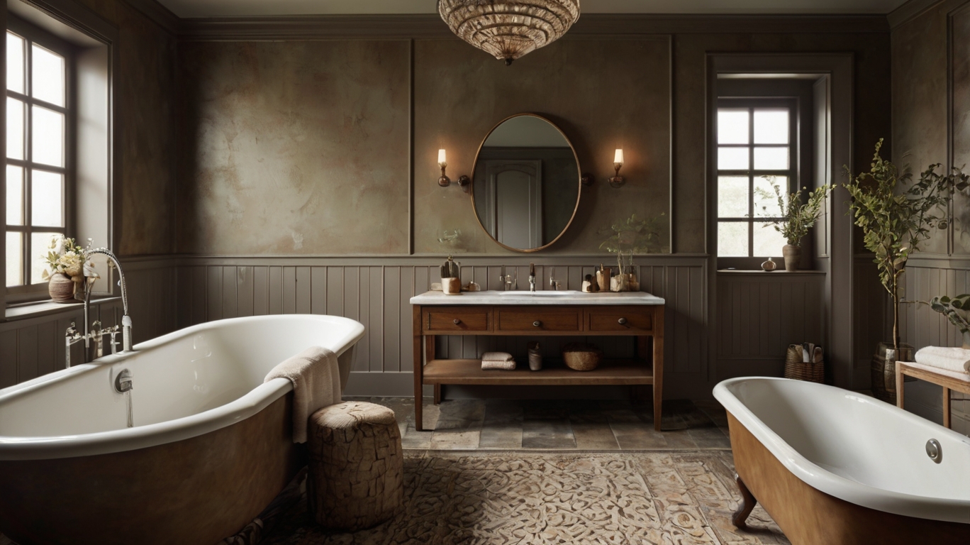 vintage bathroom design in earthy tones color scheme