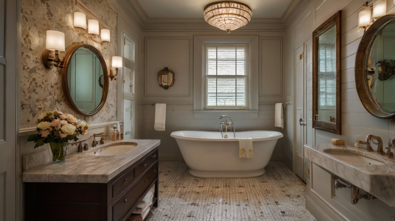 vintage bathroom featuring ceiling mount lighting