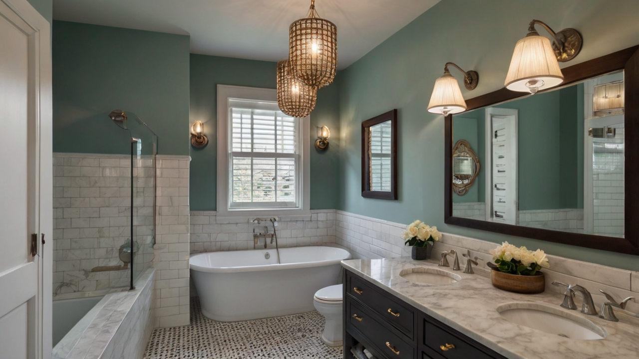 vintage bathroom featuring hanging pendant lights above the vanity