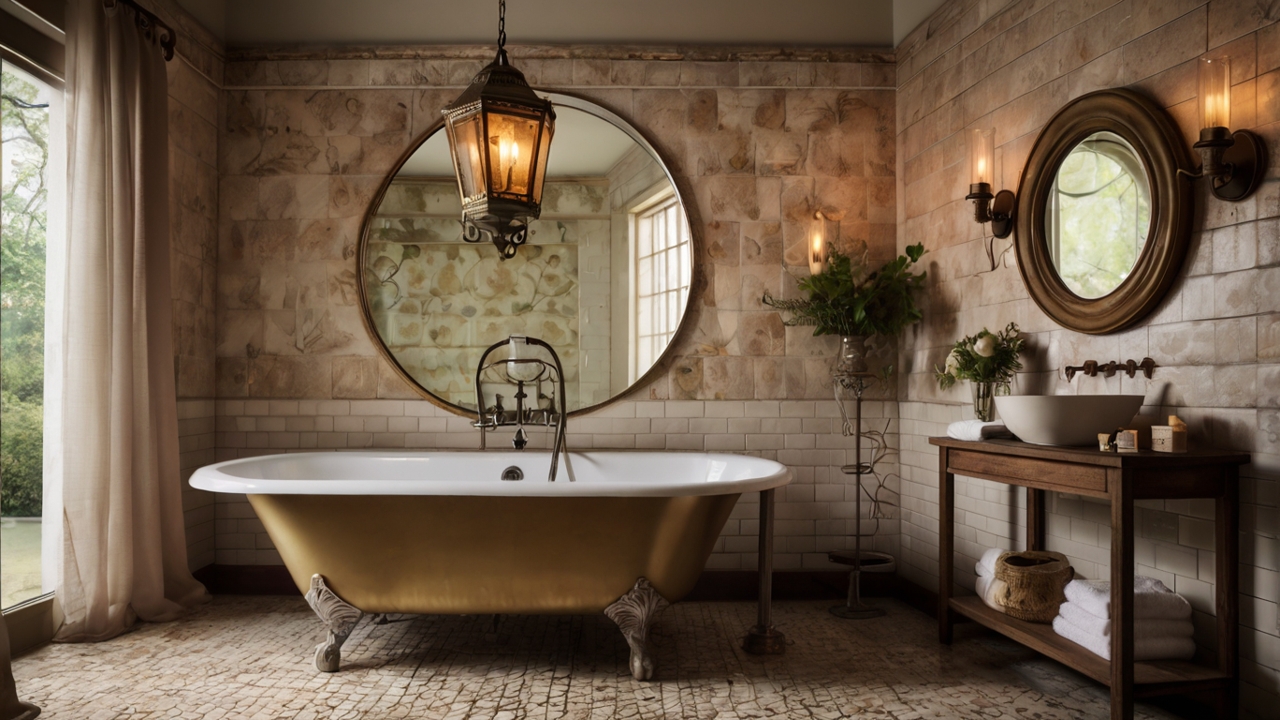 vintage bathroom featuring lanterns