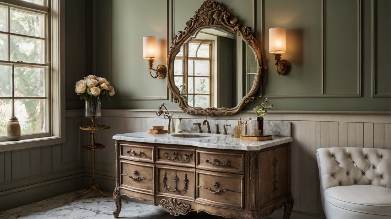 vintage-inspired vanity mirror and cabinet