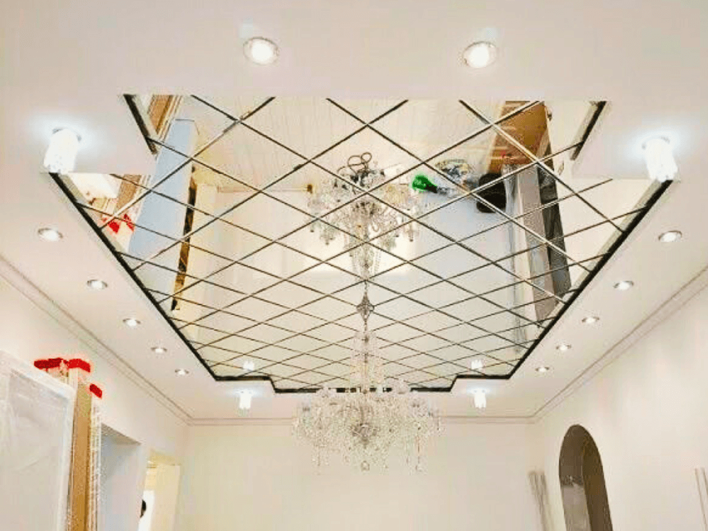 Mirrored bathroom ceiling