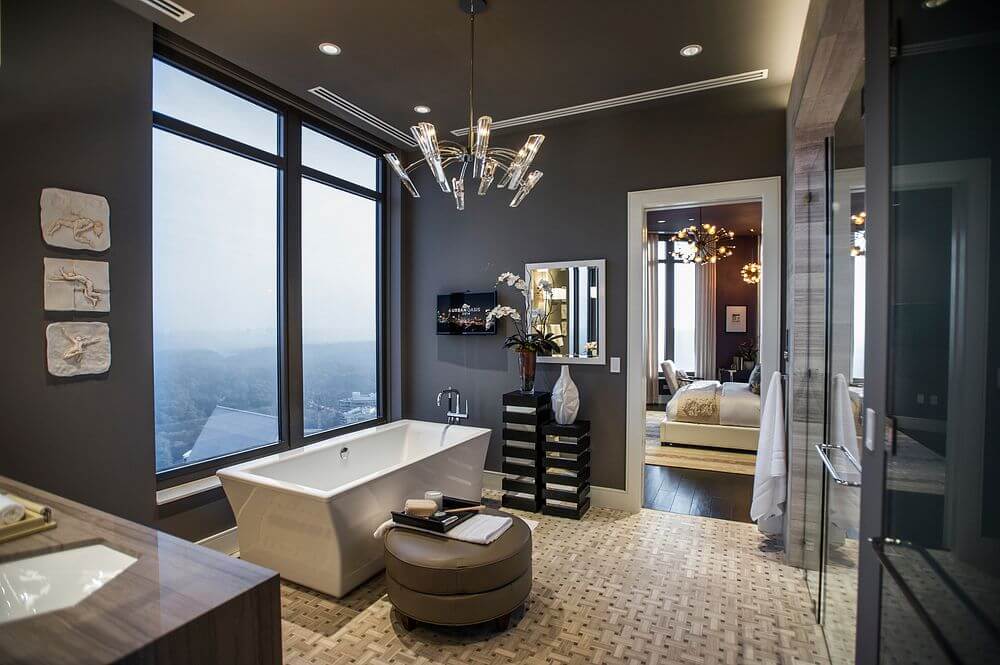 Luxury bathroom with painted ceiling