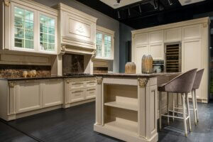 Large kitchen island with decorative features