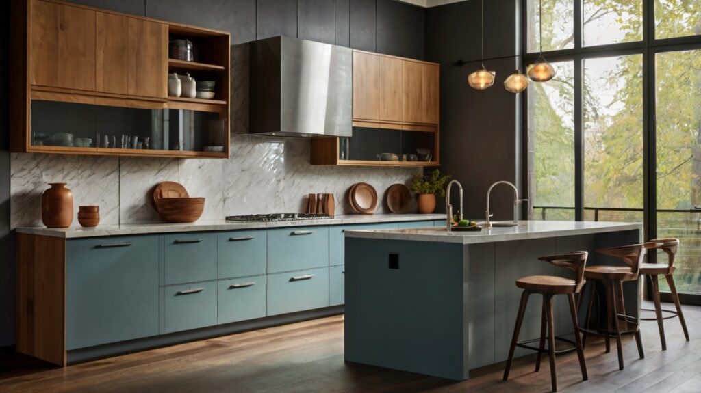 modern kitchen design featuring upper and lower cabinets in different colors
