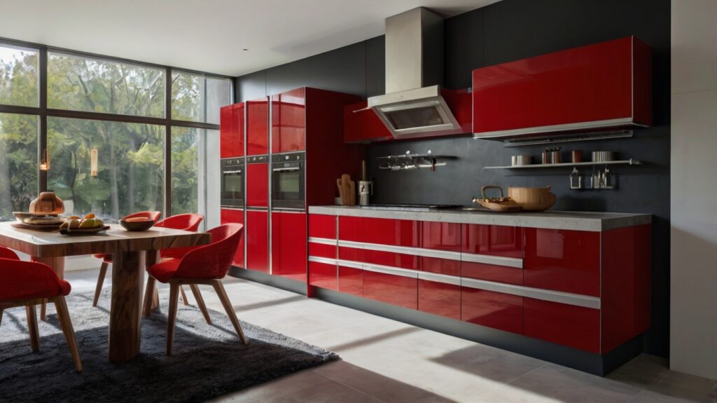 modern kitchen design in a bold red color