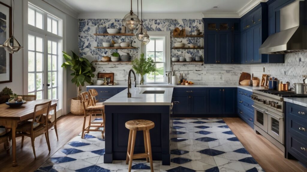 Navy and White with Blue Cabinets