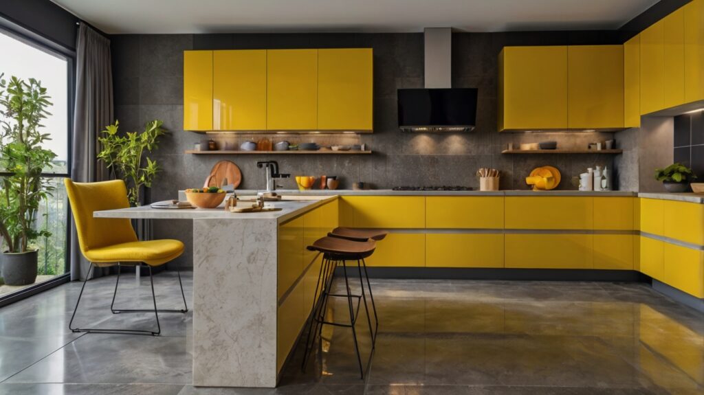modern kitchen design in a striking yellow color