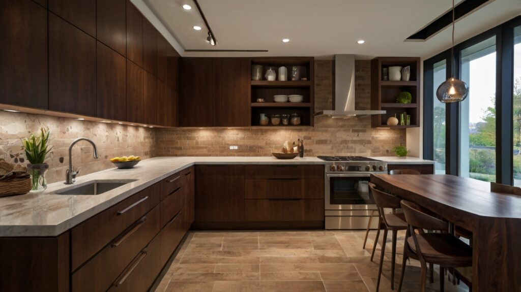 Warm brown modern kitchen