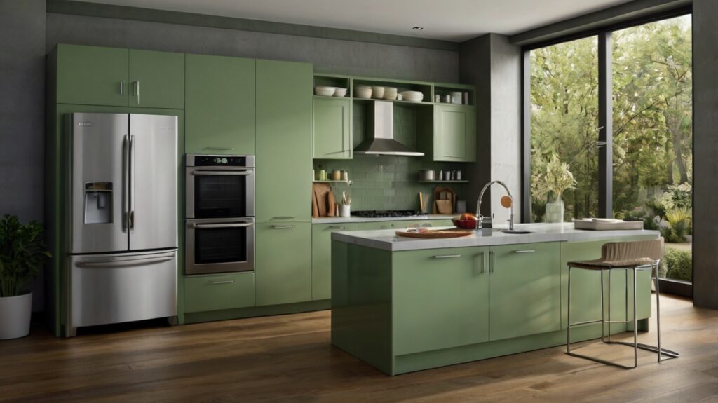 modern kitchen in sage green color scheme