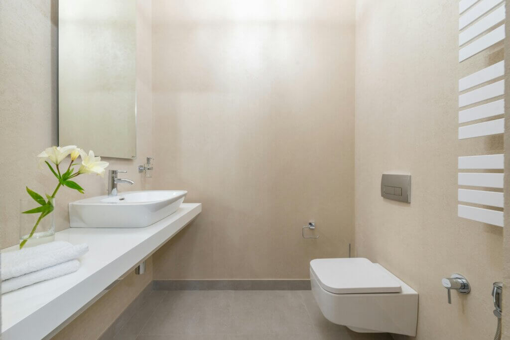 Bathroom interior with Heated Floors and Towel Warmers